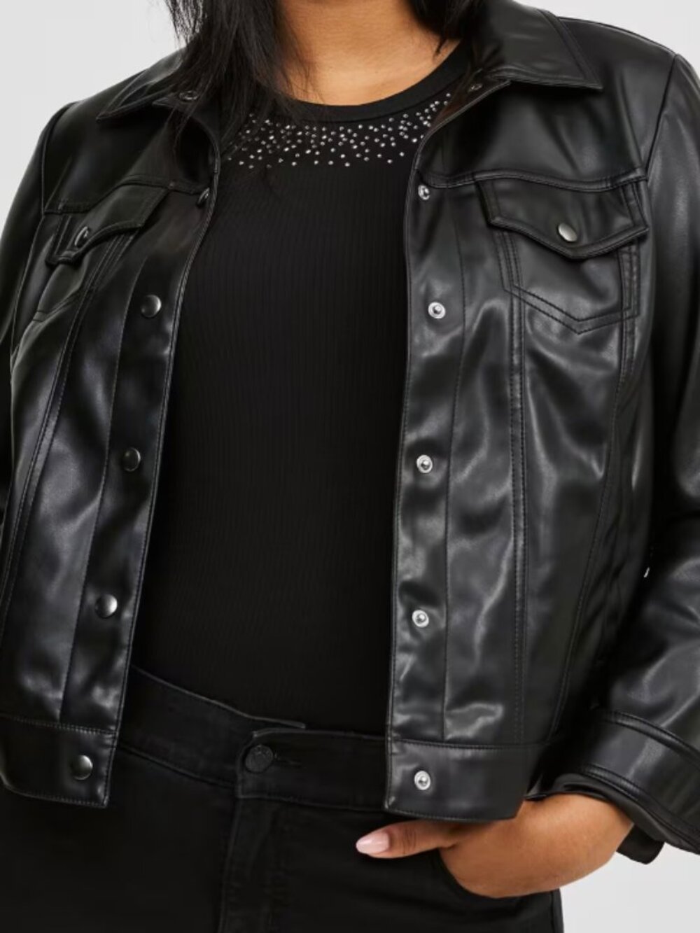 NWT Torrid Black Faux Leather Trucker Shirt Jacket - Size 5